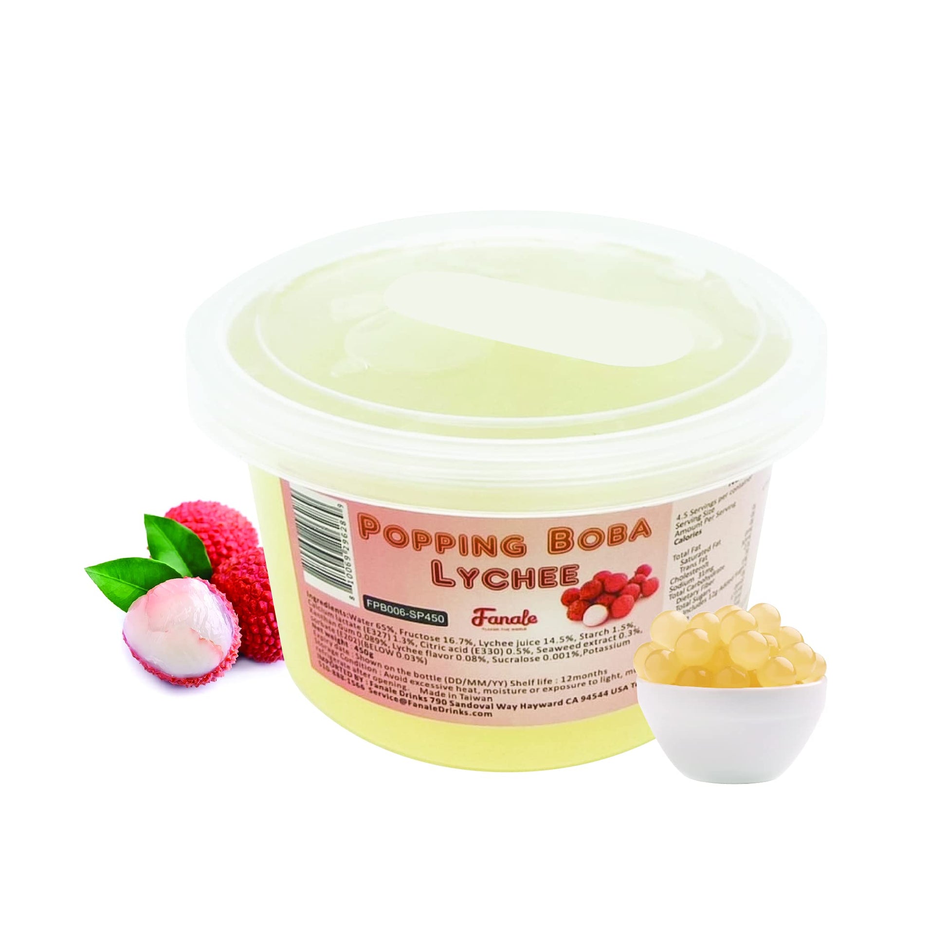 Fanale Popping Boba Pearls for Bubble Tea - Lychee Flavor, 1 lb x 12 Pack