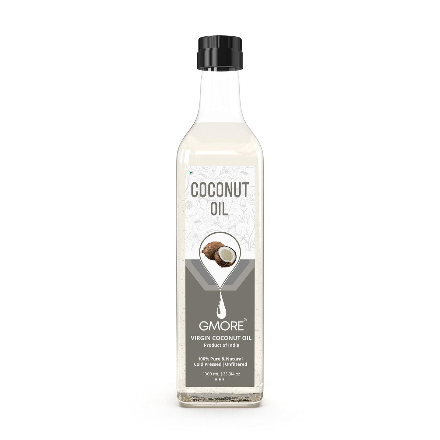 Gmore Extra Virgin Coconut Oil Bottle | 100% Pure & Raw Cold Pressed Coconut Oil | Unrefined & Centrifuged | Edible Grade For Co