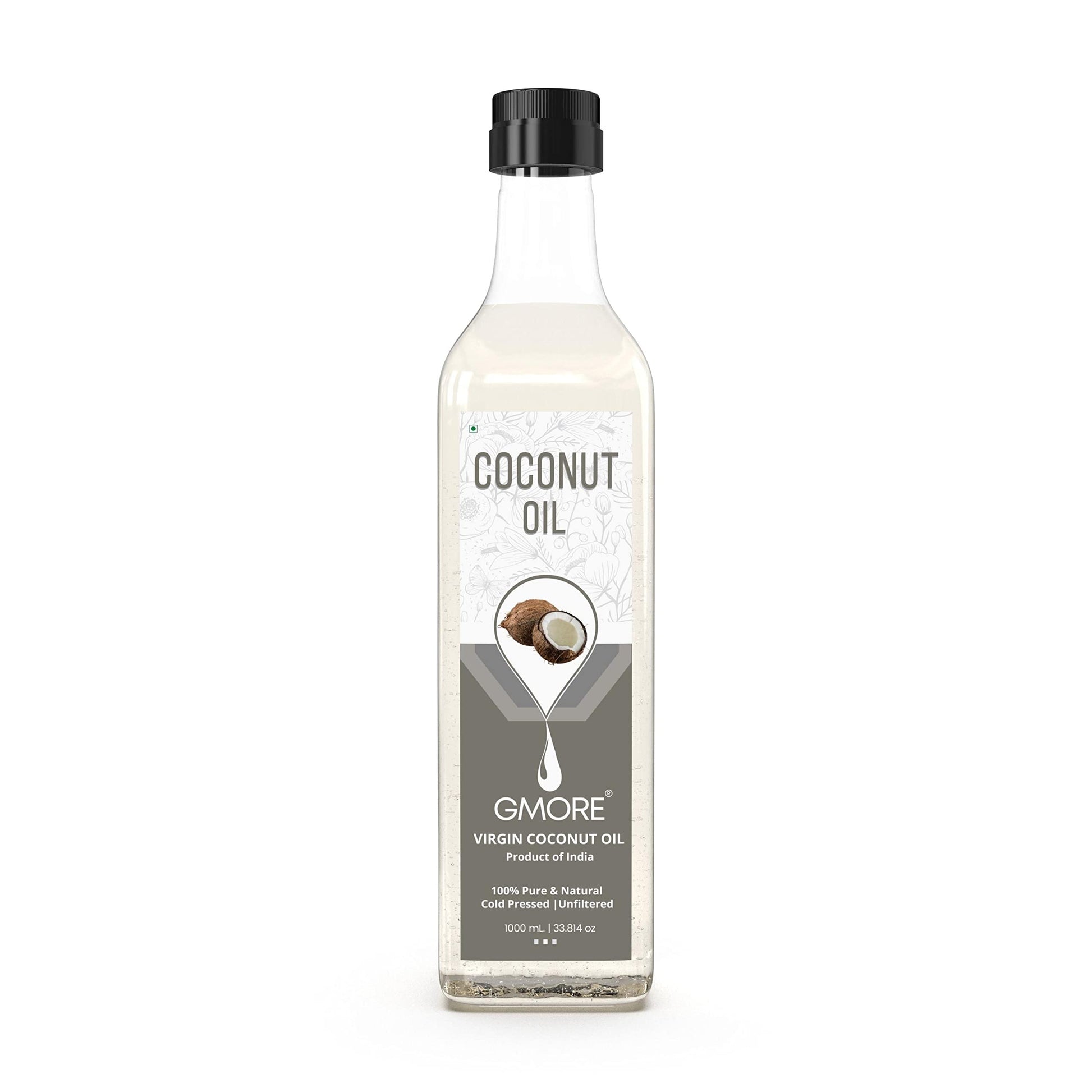 Gmore Extra Virgin Coconut Oil Bottle | 100% Pure & Raw Cold Pressed Coconut Oil | Unrefined & Centrifuged | Edible Grade For Co