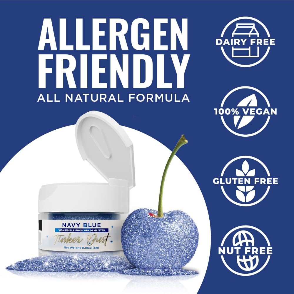 Bakell - Navy Blue Tinker Dust (5G, 1X Jar) Edible Glitter For Food, Desserts, And Beverages!