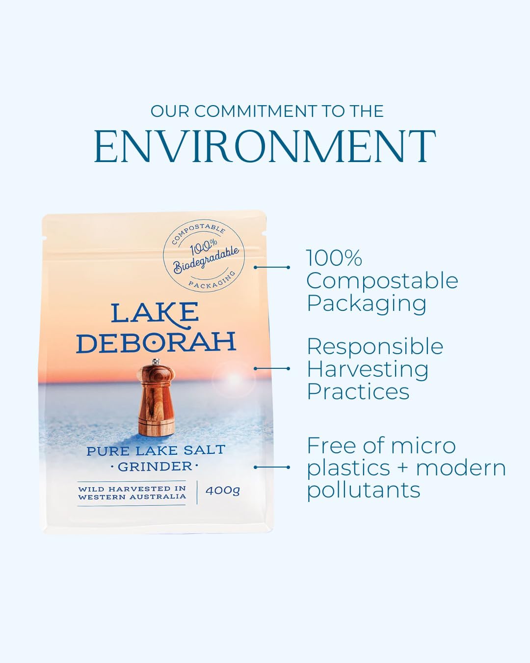 Pure Mineral Grinder Salt From Lake Deborah, Australia - Wild Harvested Lake Salt - 100% Natural, Microplastics, Heavy Metals And Pollutant-Free, Perfect For Cooking And Baking - 400G