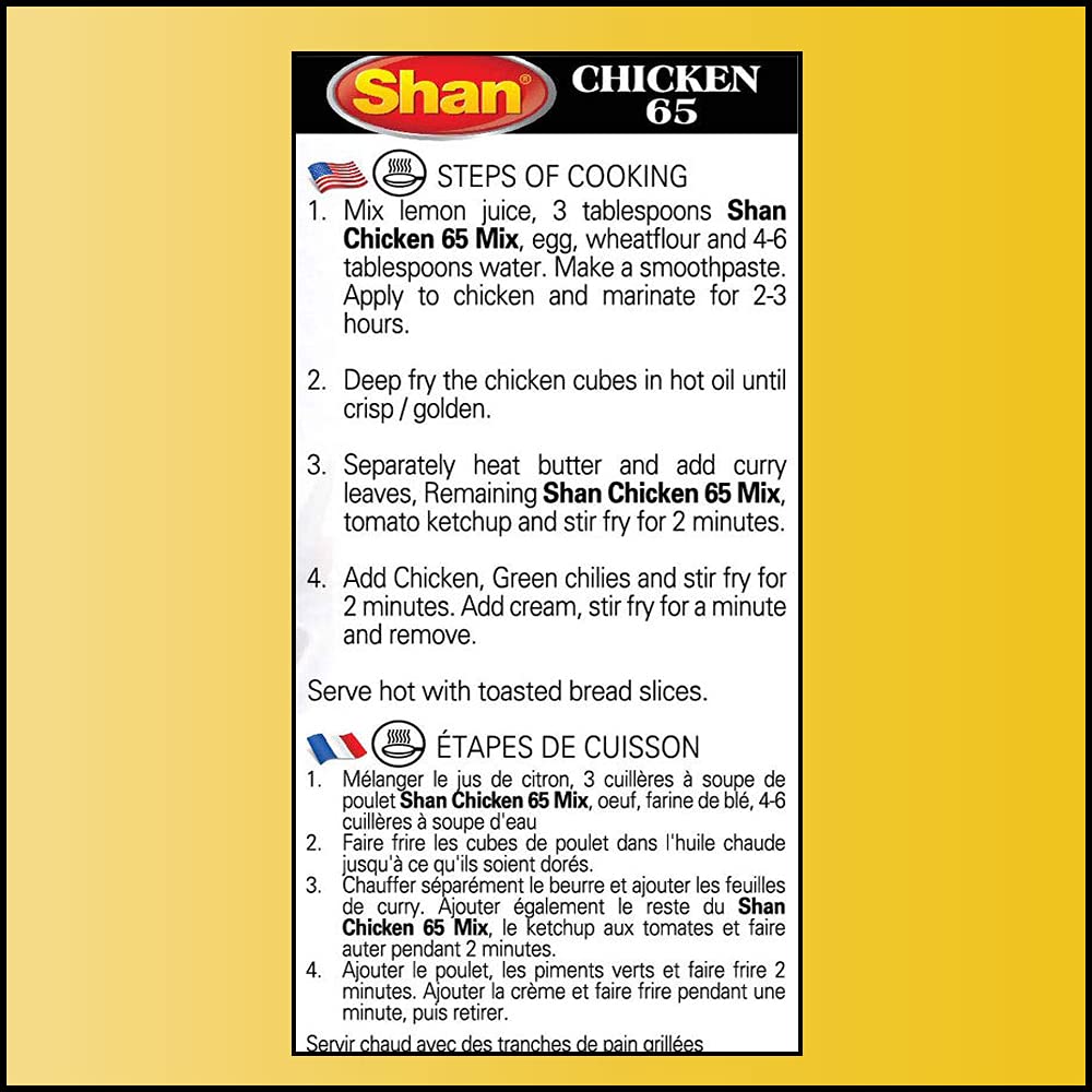 Shan Chicken 65 Recipe And Seasoning Mix 2.1 Oz (60G) - Sweet And Sour Spicy Fried Chicken Seasoning For Chicken Wings, Vegan Re