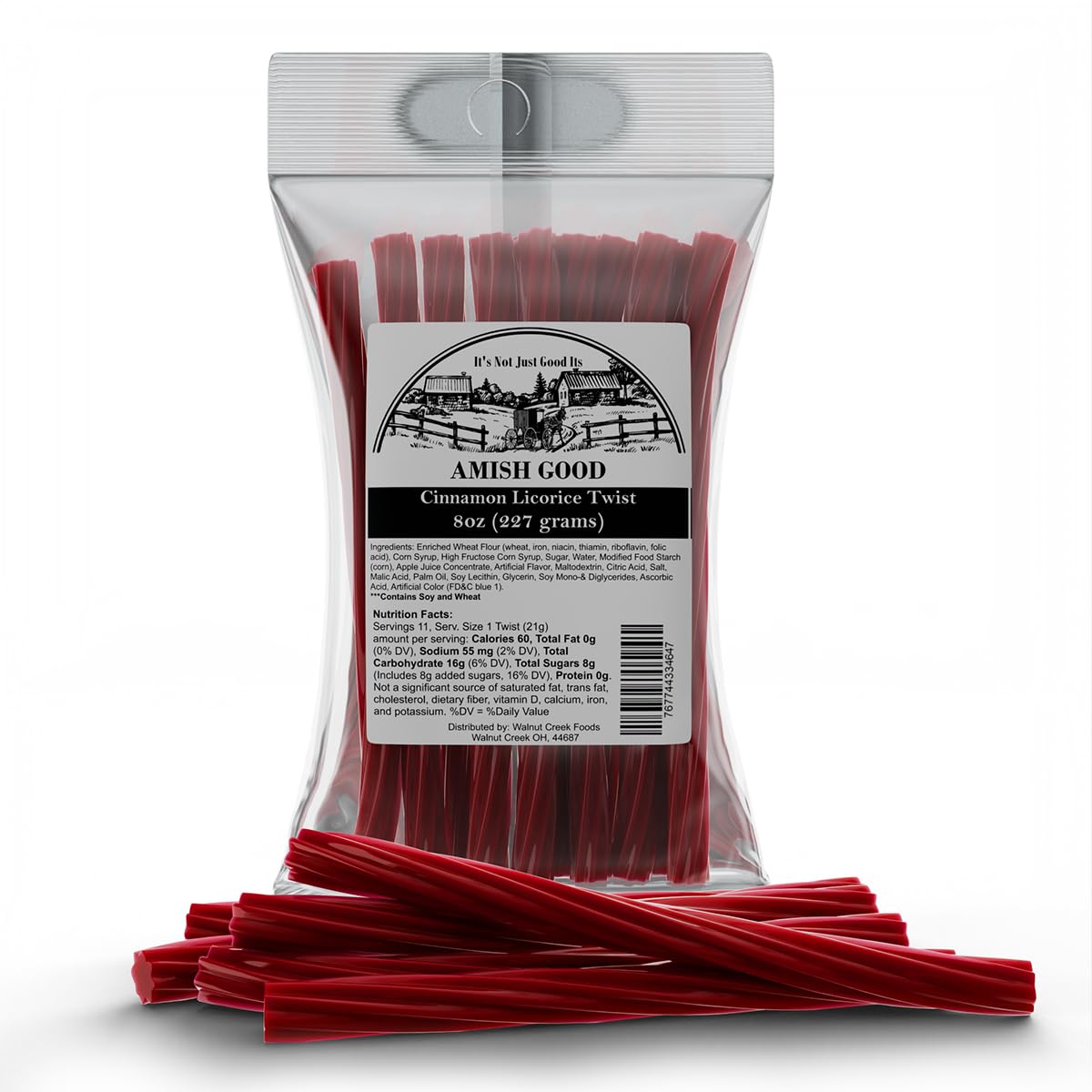 Amish Good Gourmet Licorice Twist Candy - Premium Sweet & Chewy Treat, Cinnamon Jumbo Licorice Twist Perfect Snack Under 100 Cal
