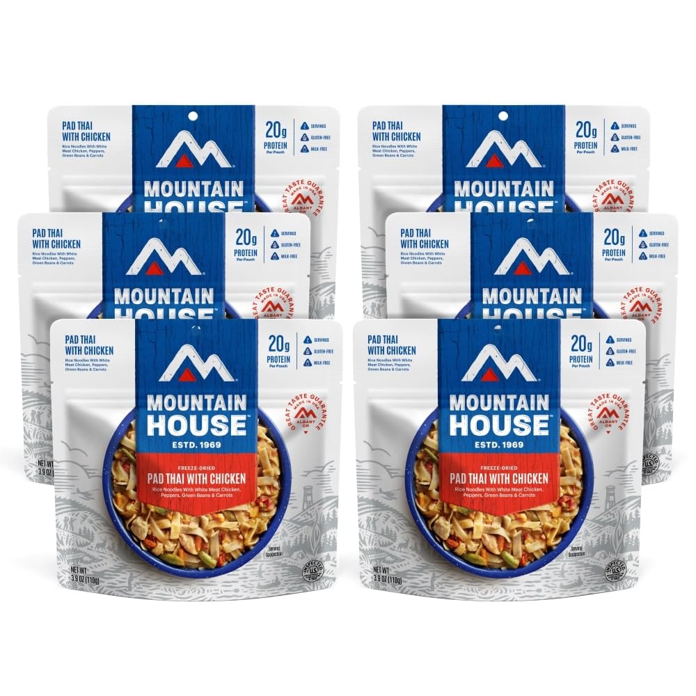 Mountain House Pad Thai with Chicken Freeze Dried Backpacking & Camping Food 6-Pack Gluten-Free