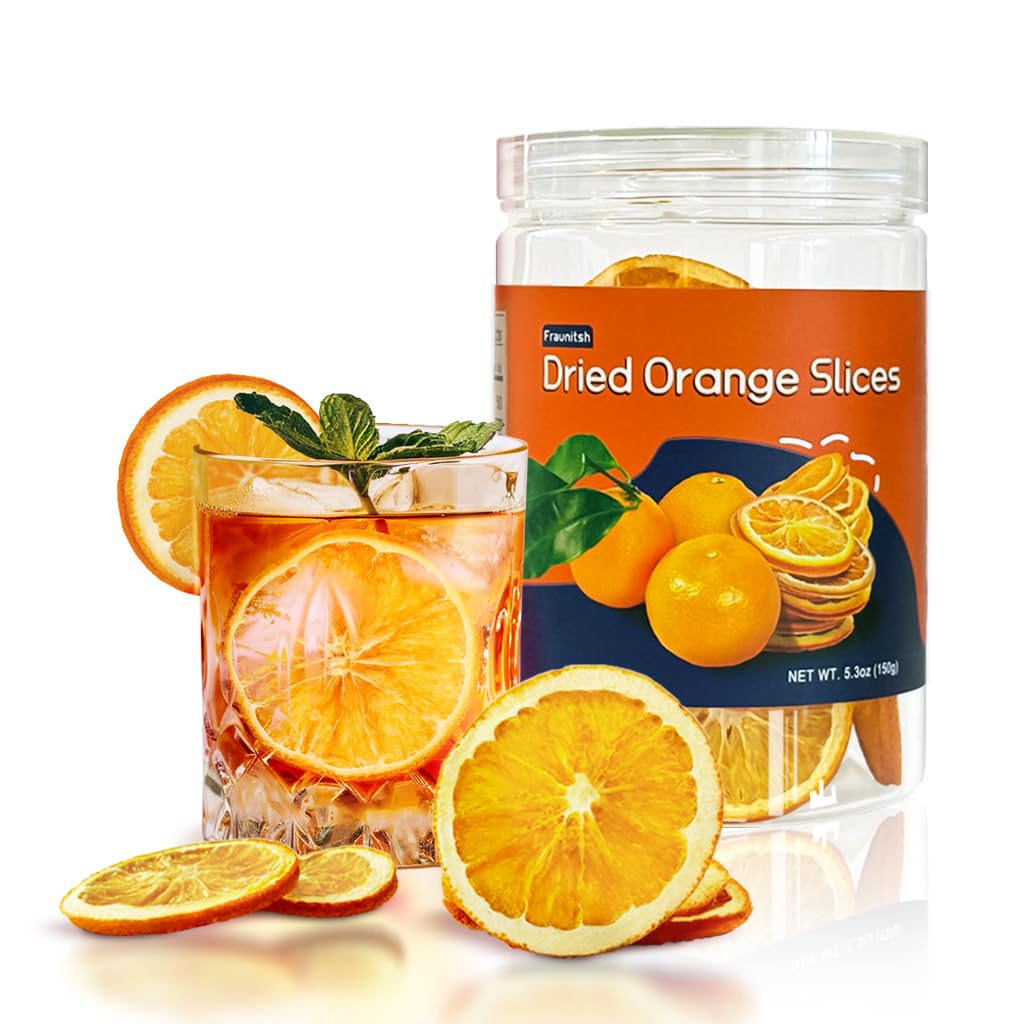 Fraunitsh Dried Orange Slices 5.3oz/150g, Dehydrated Orange Slices, Natural Dried Oranges for Cocktails Decor, No Sugar Added, N