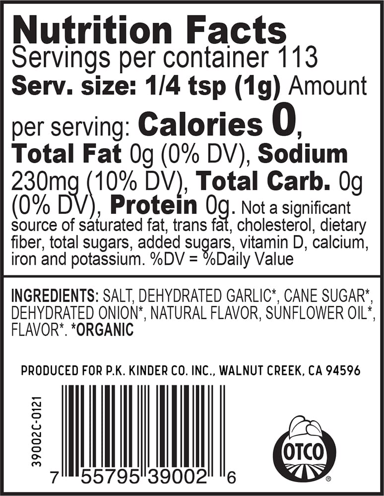 Kinder'S Organic Smoky Garlic & Sea Salt, Premium Quality Seasoning, Msg Free And Usda Certified Organic, 4 Oz