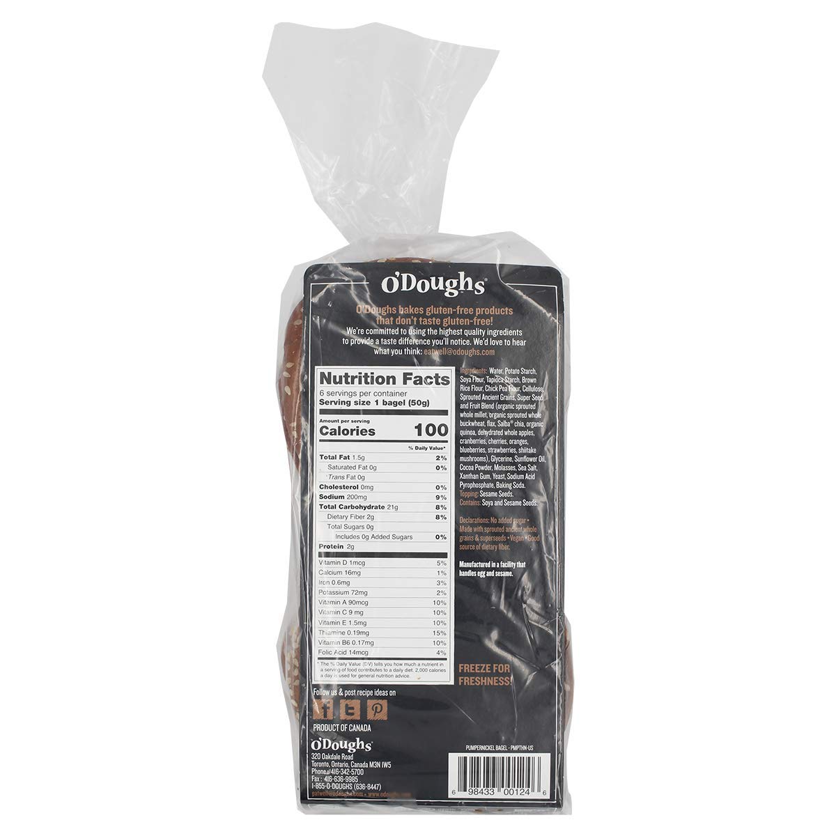O'Doughs Thins - Pumpernickel Bagels10.6 Oz | Presliced | Good Source Of Fibre, Cholesterol Free, Trans Fat Free.| Pack Of 3 |