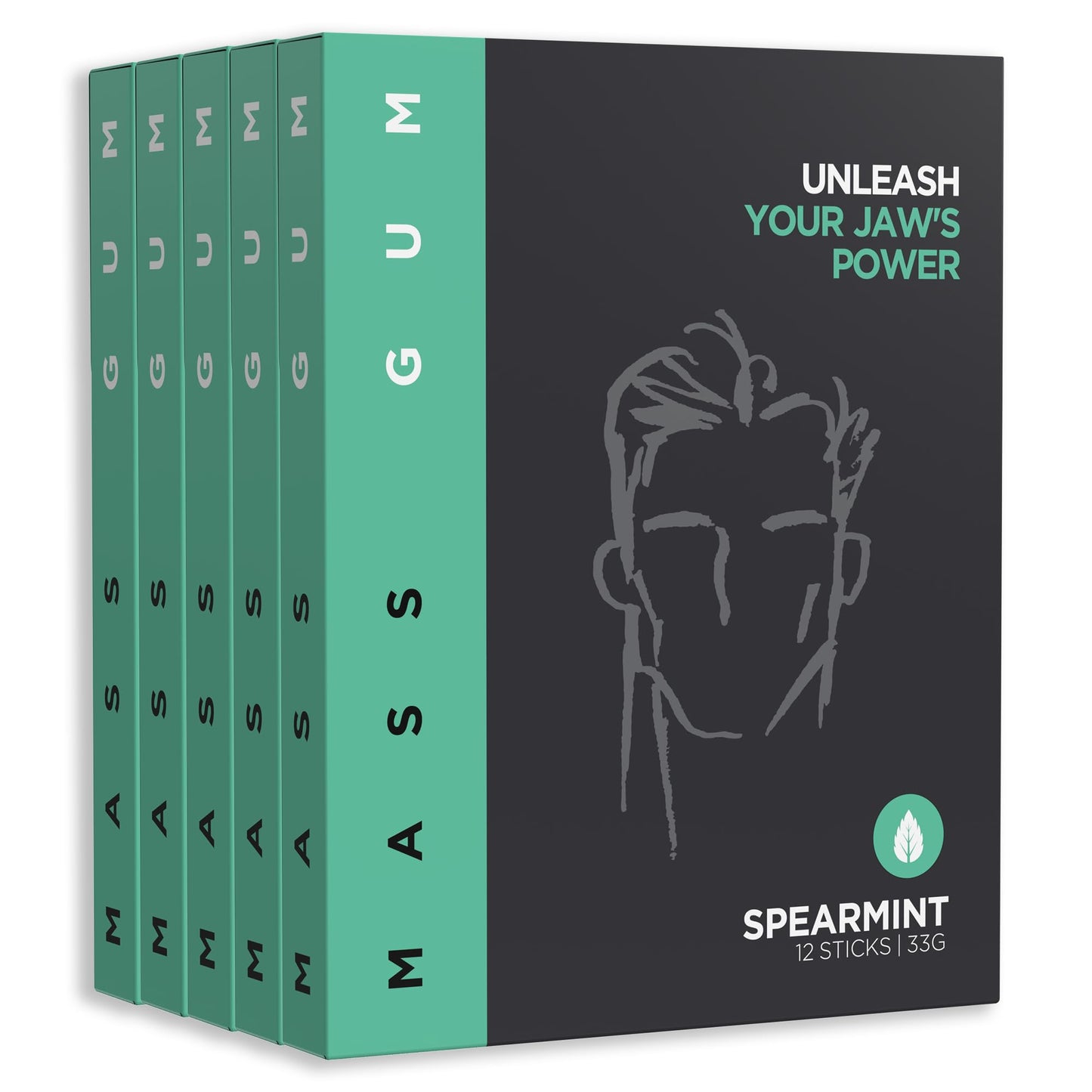 MASS GUM Tough Chewing Gum - Spearmint - Jawline Exerciser - Hard Gum (60)