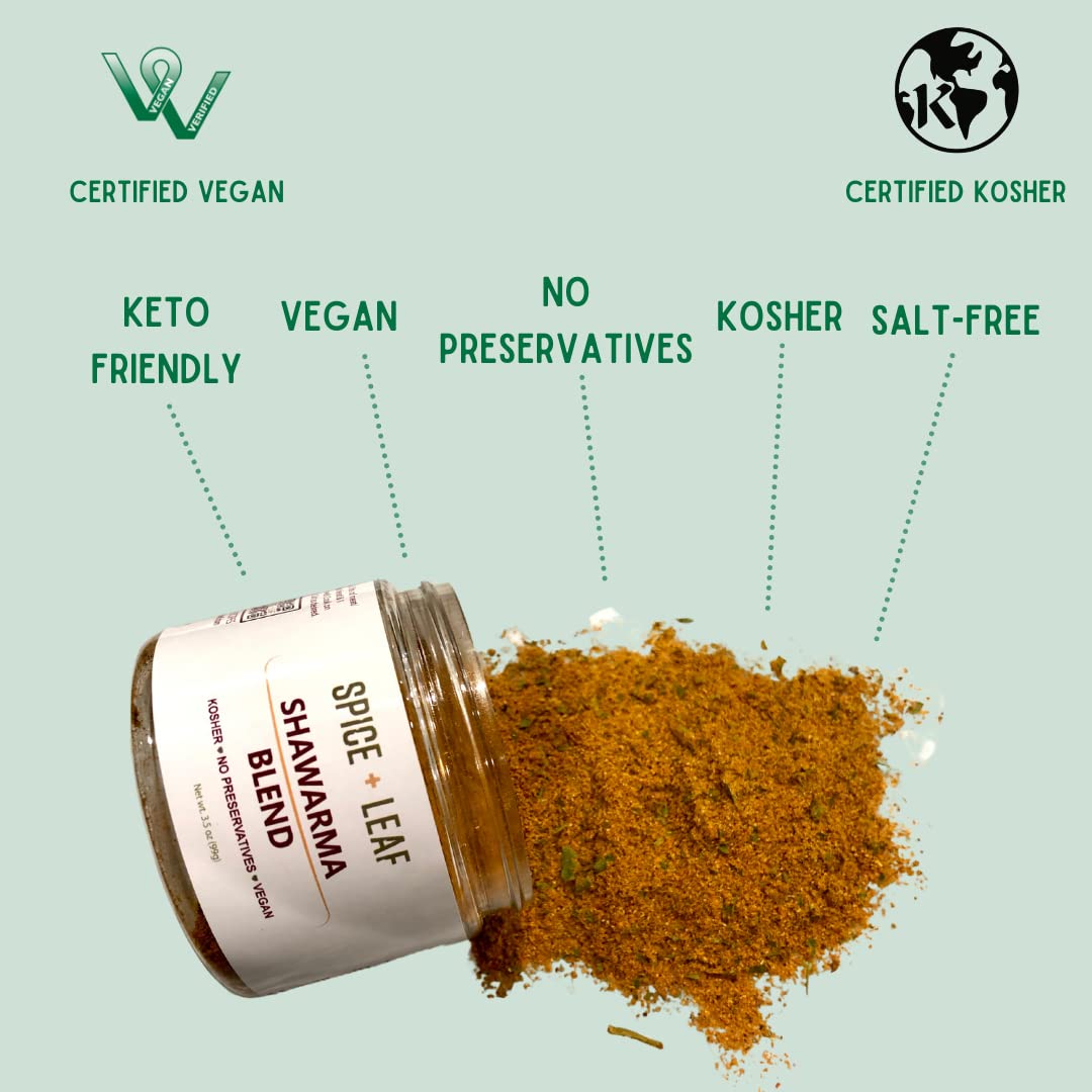 Premium Shawarma Spice Seasoning By Spice + Leaf, 3.5 Oz - Kosher, Vegan Preservative Free Spice Blend For Middle Eastern Flavor