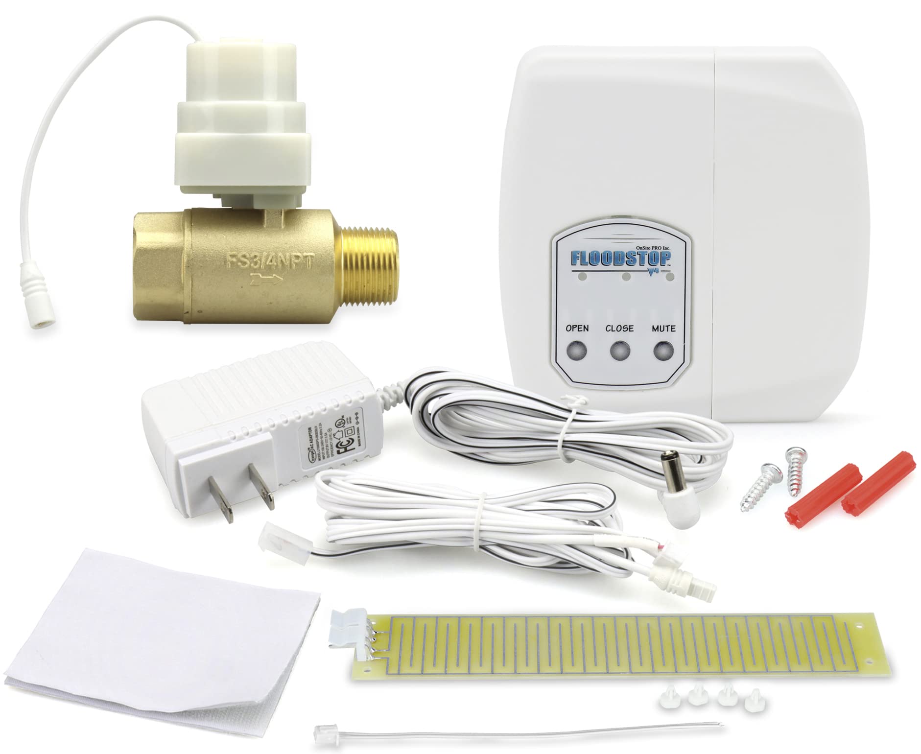 Floodstop Water Heater Leak Detector Kit With Automatic Water Shut-Off And Visual/Audible Alarms, 3/4'' Npt Mip X Fip