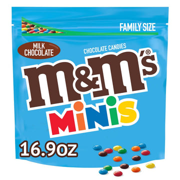 M&M'S Minis Milk Chocolate Candy Assortment, Family Size, 16.9 Oz Resealable Bulk Chocolate Candy Bag