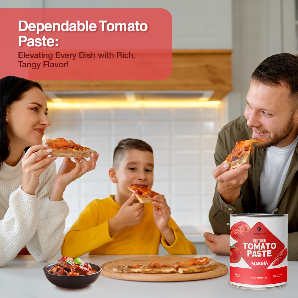 Dependable Foods Tomato Paste - 6.94 Lbs., 111 Oz.- Extra Heavy Pizza Sauce With Basil - Authentic California Vine To Bottle Ble