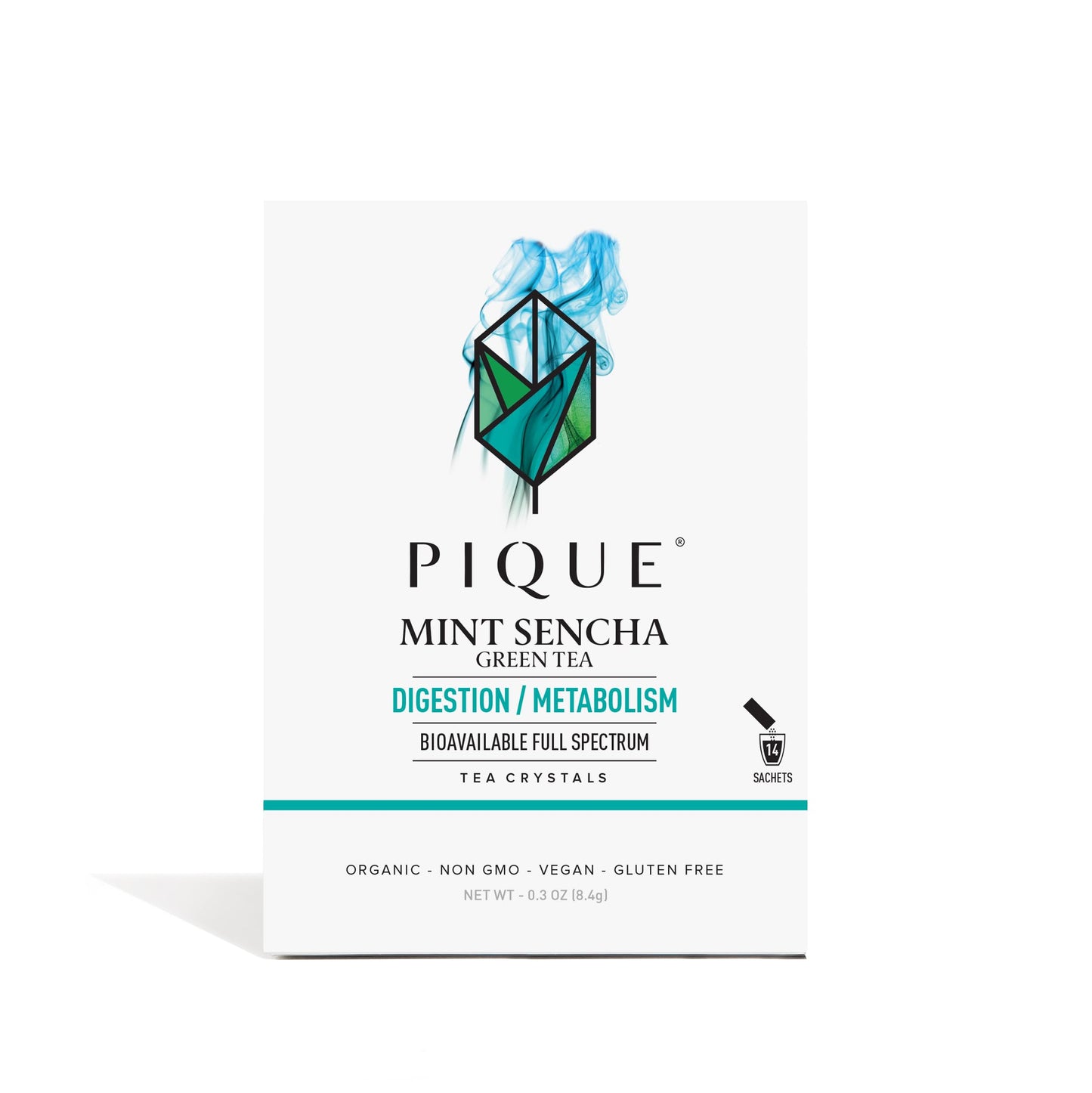 PIQUE Organic Mint Green Tea Crystals - Caffeinated Green Tea with Spearmint - 14 Single Serve Sticks (Pack of 1)