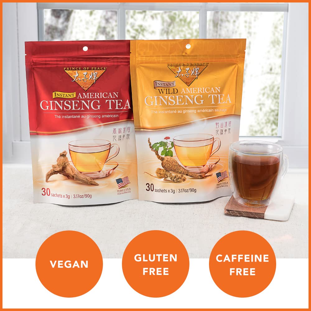 Prince Of Peace Instant Wild American Ginseng Tea, Caffeine-Free, 30 Sachets