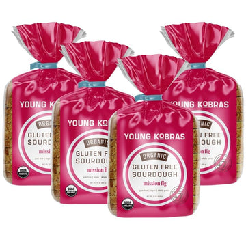 Young Kobras Organic, Gluten-Free Fig Sourdough Bread 22oz (4-pack) - Allergen Friendly, Vegan, Gum-Free, Simple Ingredients & M