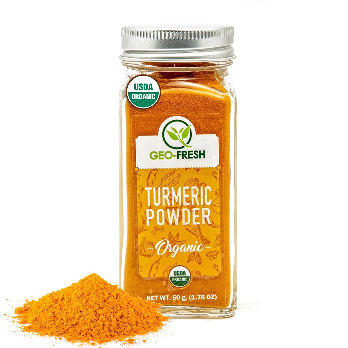 Geo-Fresh Organic Turmeric, Non-GMO, Gluten Free, 1.76 oz (50g), USDA Certified