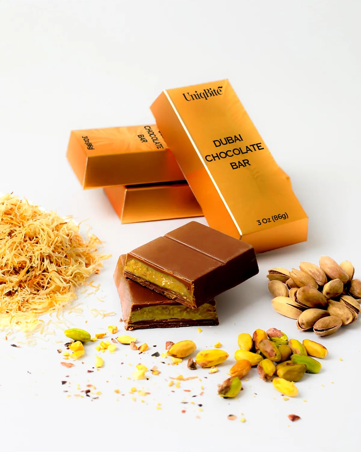 Dubai Chocolate Bar Pistachio, Viral Crispy Knafeh Chocolate Bar With Pistachio Cream And Kataifi, 3 Oz (86G)