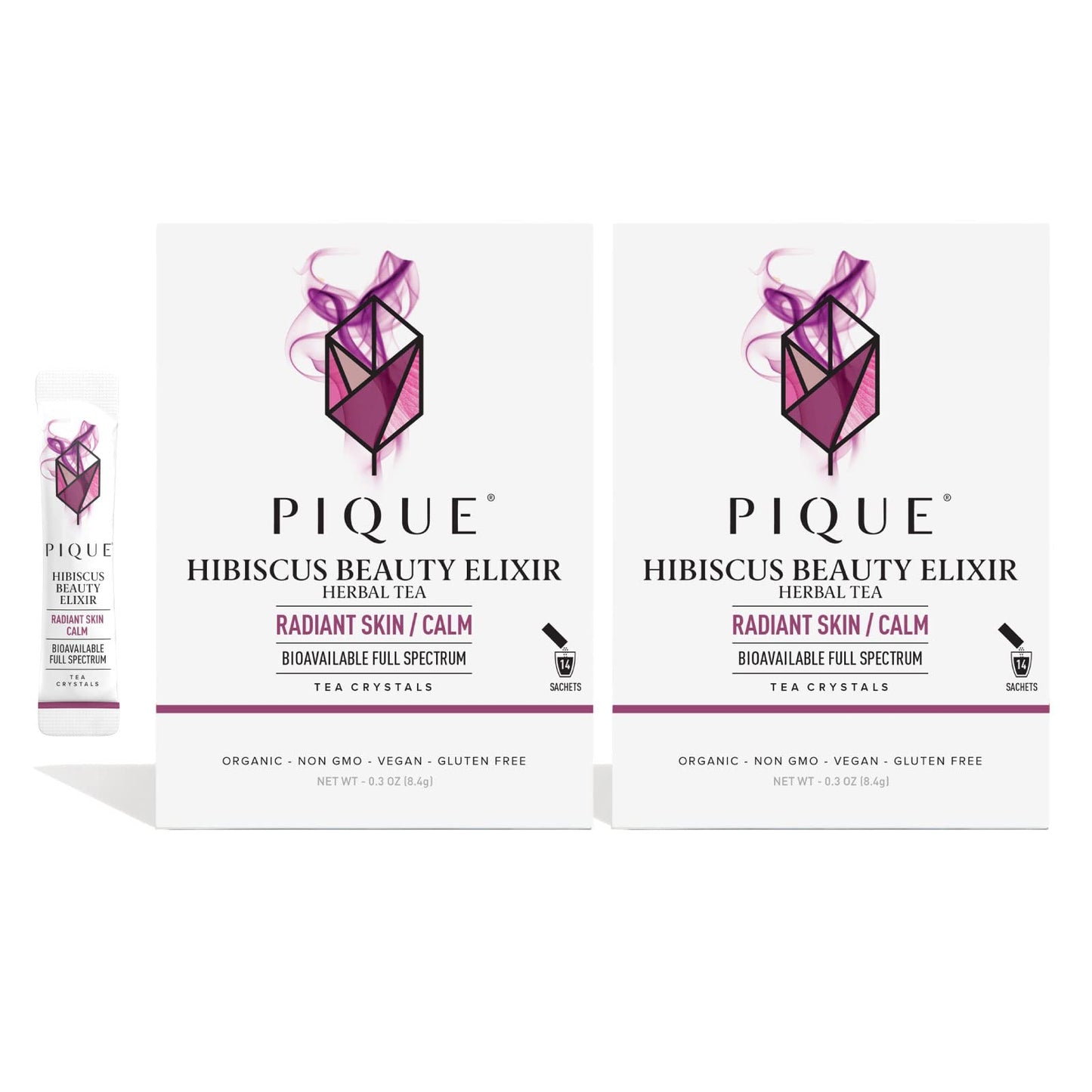 PIQUE Pique Organic Hibiscus Tea Crystals - Caffeine-Free Herbal Tea, 28 Single Serve Sticks (Pack of 2)
