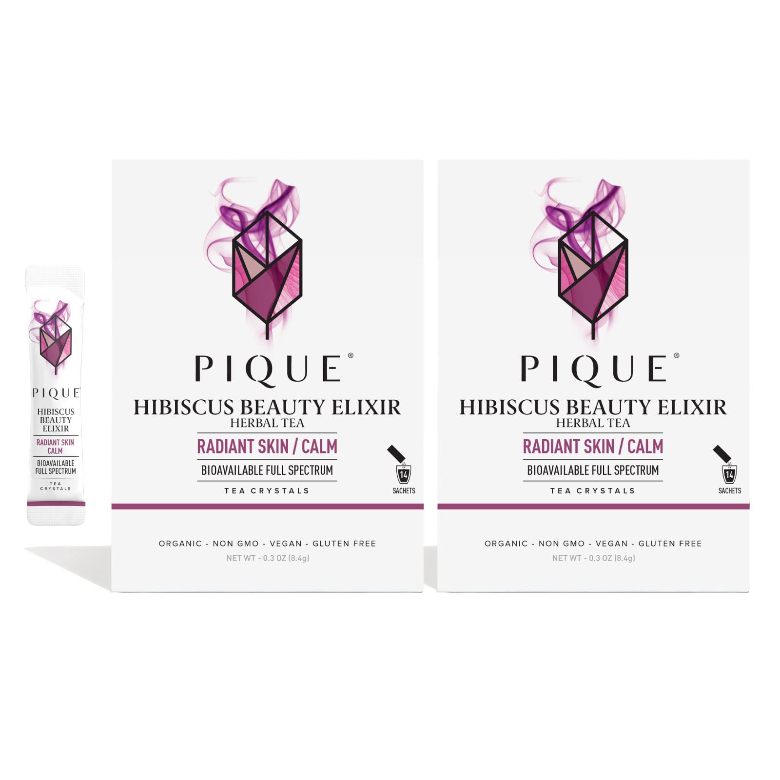 PIQUE Pique Organic Hibiscus Tea Crystals - Caffeine-Free Herbal Tea, 28 Single Serve Sticks (Pack of 2)
