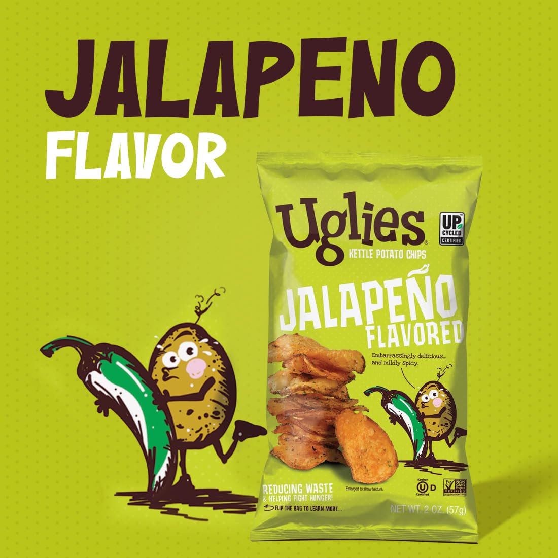 Uglies Jalapeno Kettle-Cooked Potato Chips, Gluten-Free, Non-GMO, 6 Oz. Bags, Pack of 12