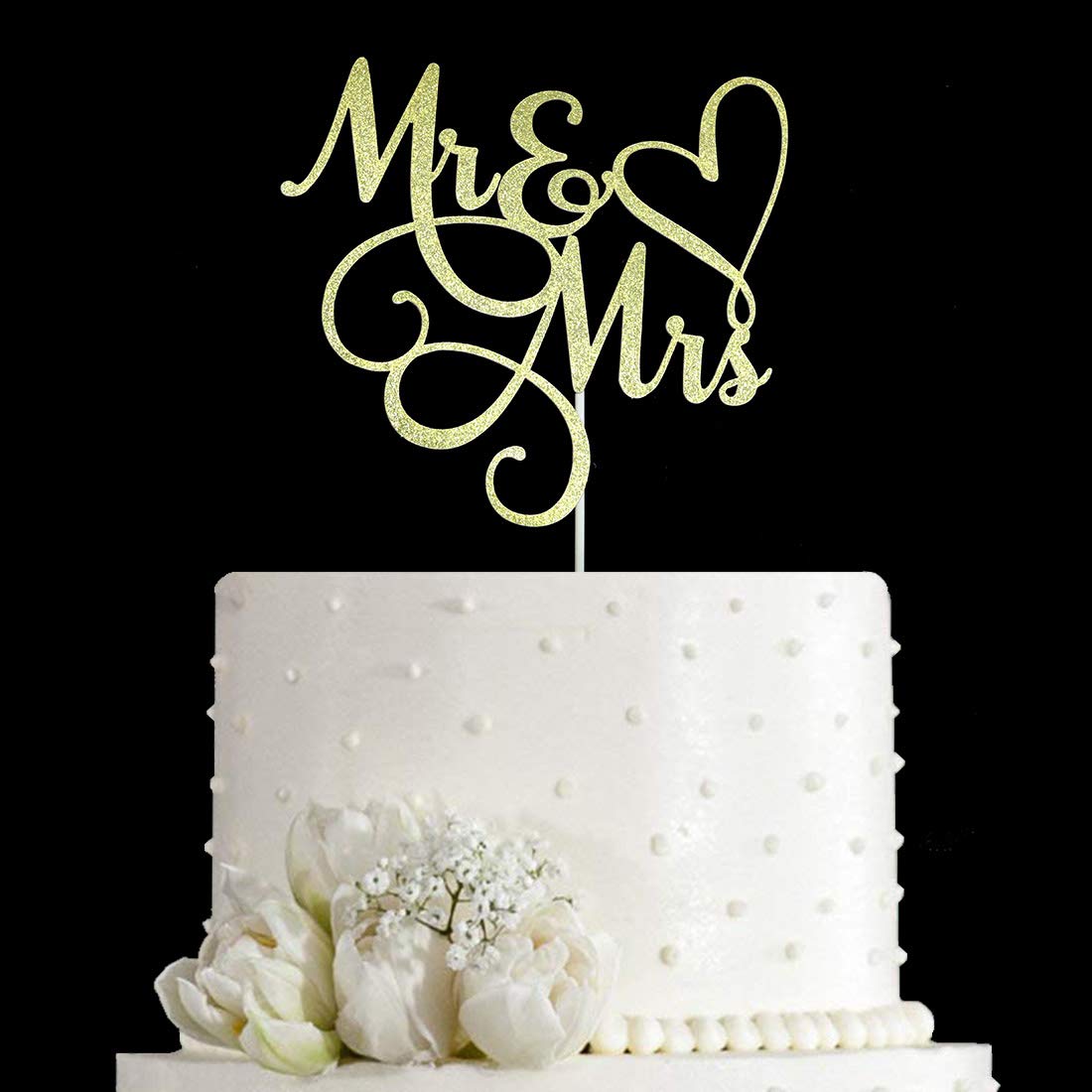 Aminjie Gold Glitter Mr & Mrs Cake Topper - Wedding, Engagement, Wedding Anniversary Cake Toppers Decorations