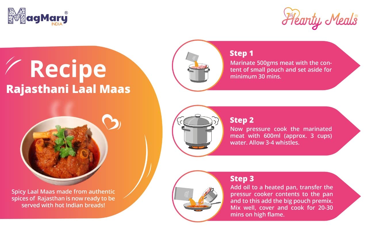 Hearty Meals Rajasthani Laal Maas/ Red Mutton Cooking Mix, 75G | Instant Gravy Masala Mix Rajasthani Style | Ready In 20 - 25 Mi