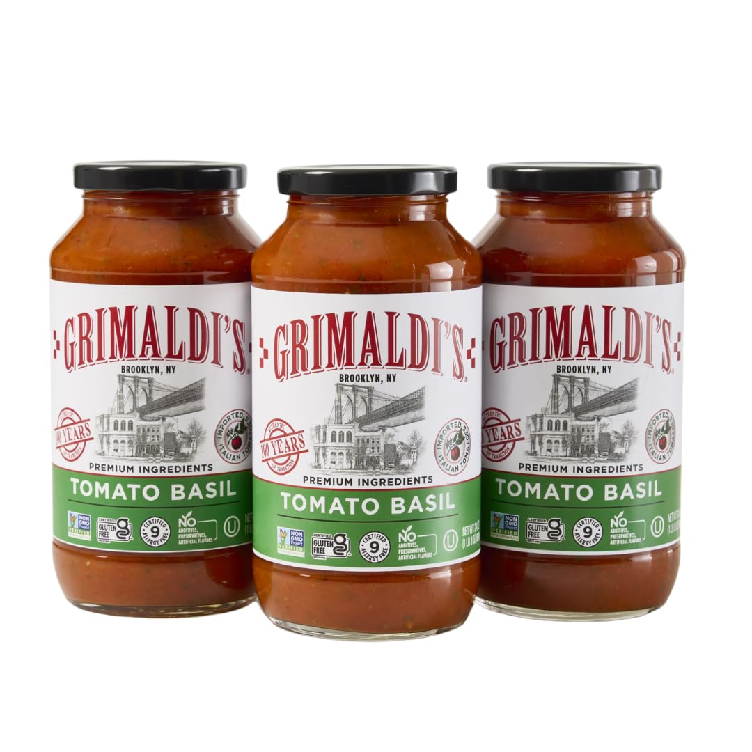 Grimaldis Variety Pasta Sauce 3-Pack | Non-GMO, Gluten-Free, Kosher, Nut-Free | No Preservatives | 3 x 24oz Jars (Tomato Basil)