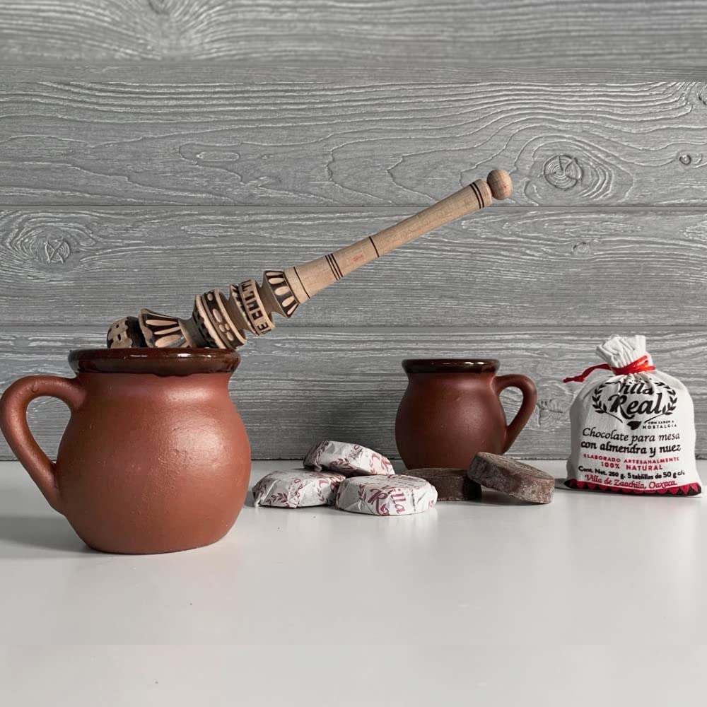 Hot Chocolate Lovers Gift Set by Verve CULTURE | Villa Real Hot Chocolate with Almonds + Wooden Molinillo Frother + 2 Handcrafte