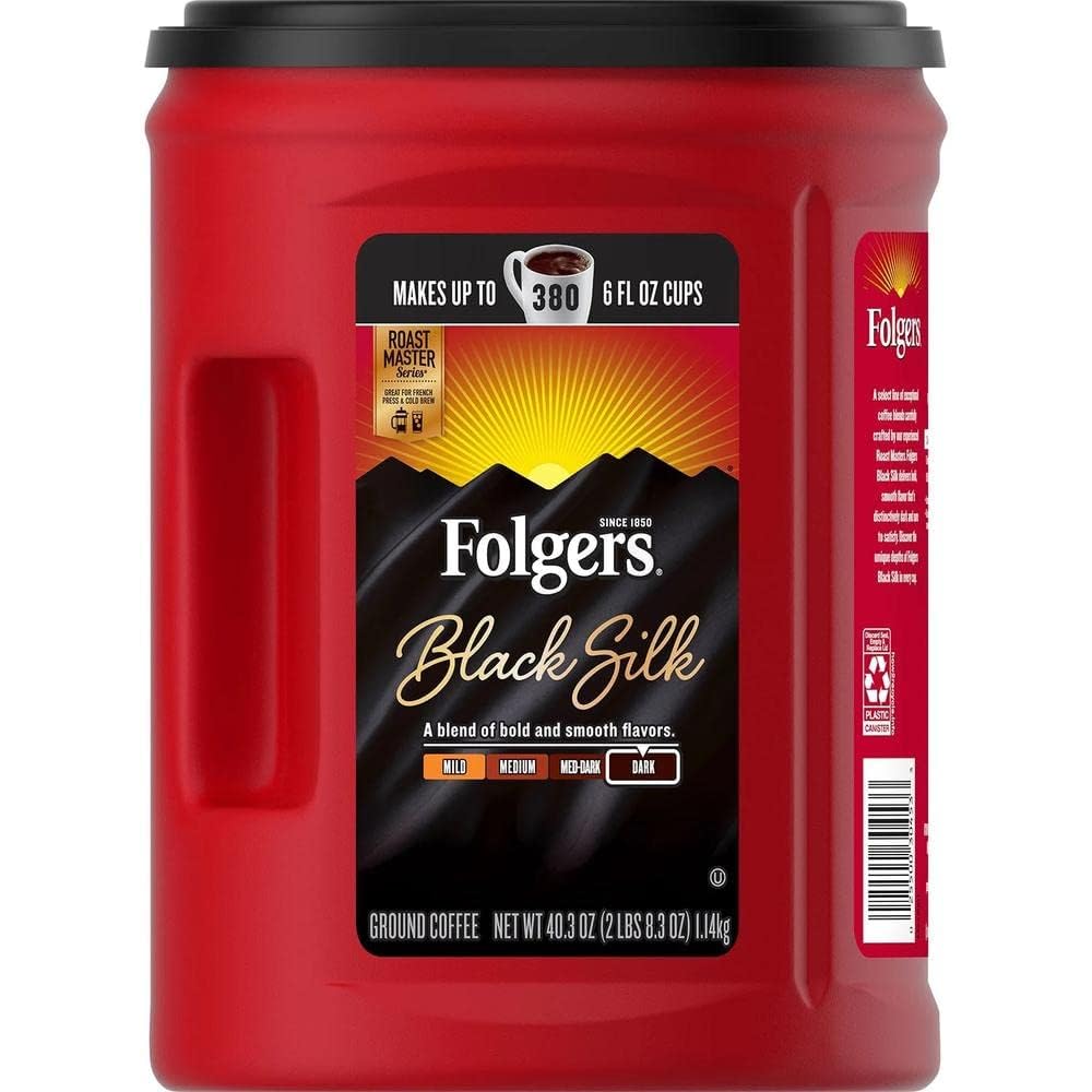 Folger Black Silk Dark Roast Ground Coffee (40.3 oz) - Bundle Includes AYCB Distribution 15ml Measuring Scoop