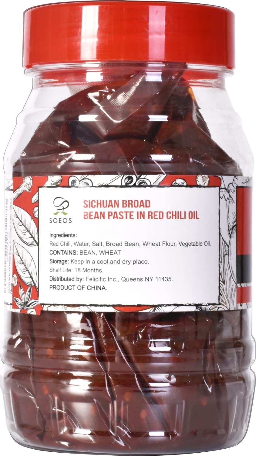 Soeos Sichuan Broad Bean Paste With Chili Oil 28.22Oz (800G), Hongyou Doubanjiang, Pixian Doubanjiang Chili Paste, Ingredient For Sichuan Cuisine, Fermented Bean Paste, Red Bean Paste, Chili Paste.