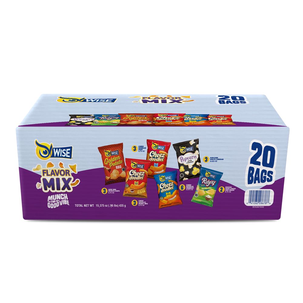 Wise Snacks Flavor Mix Variety Pack (20 Count), Gluten Free, Snack Size Chips Bulk Box, Perfect For Lunches And Snacks Single Se