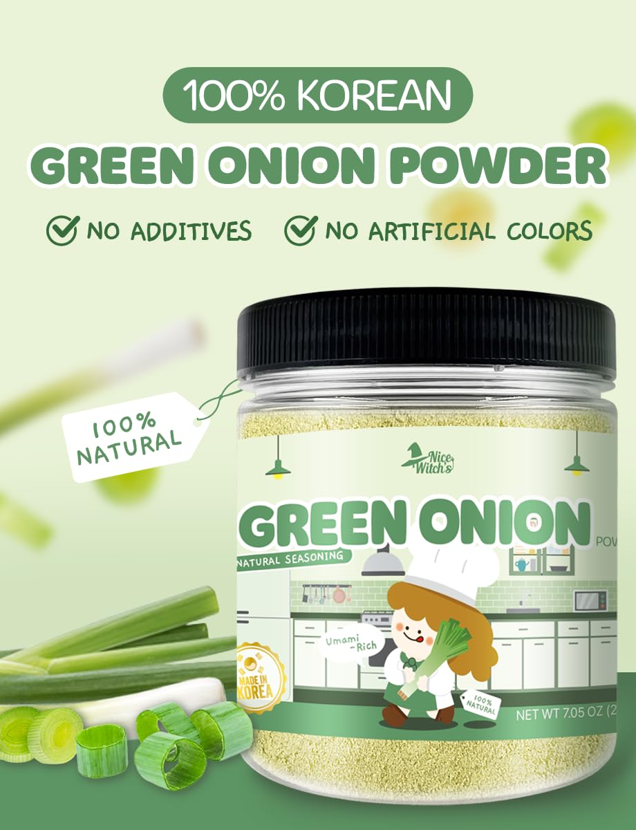 Nice Witch'S Korean 100% Pure Green Onion Powder 7.05Oz / 200G - All-Natural Flavor For Soups, Sauces, And Seasonings  (Gree