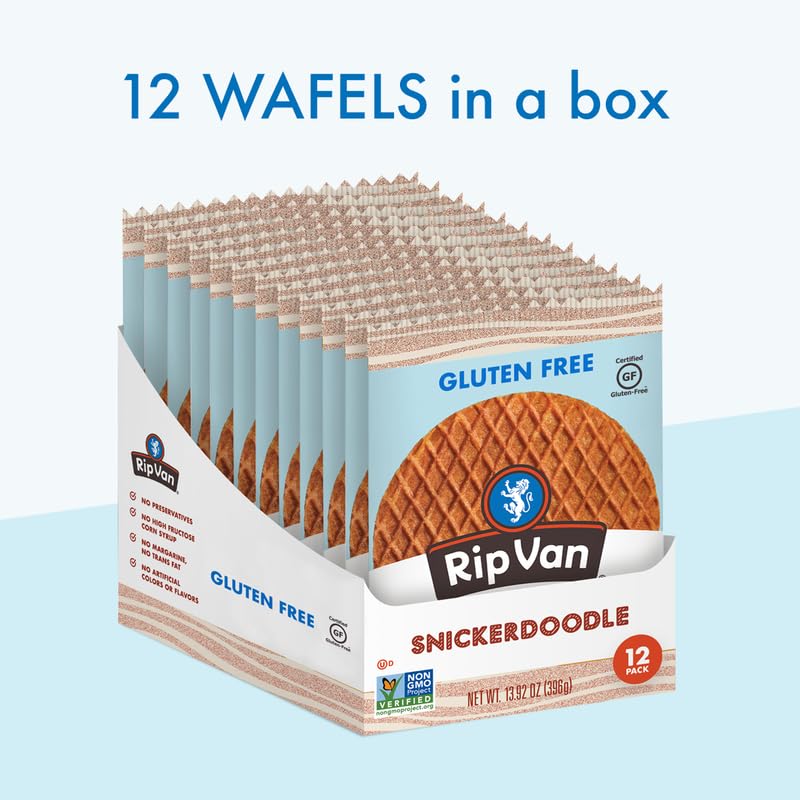 Rip Van Gluten-Free Snickerdoodle Stroopwafel, Healthy Gluten-Free Snacks, Non-GMO Snacks, Low Sugar (6g), Low Calorie Snack, 12
