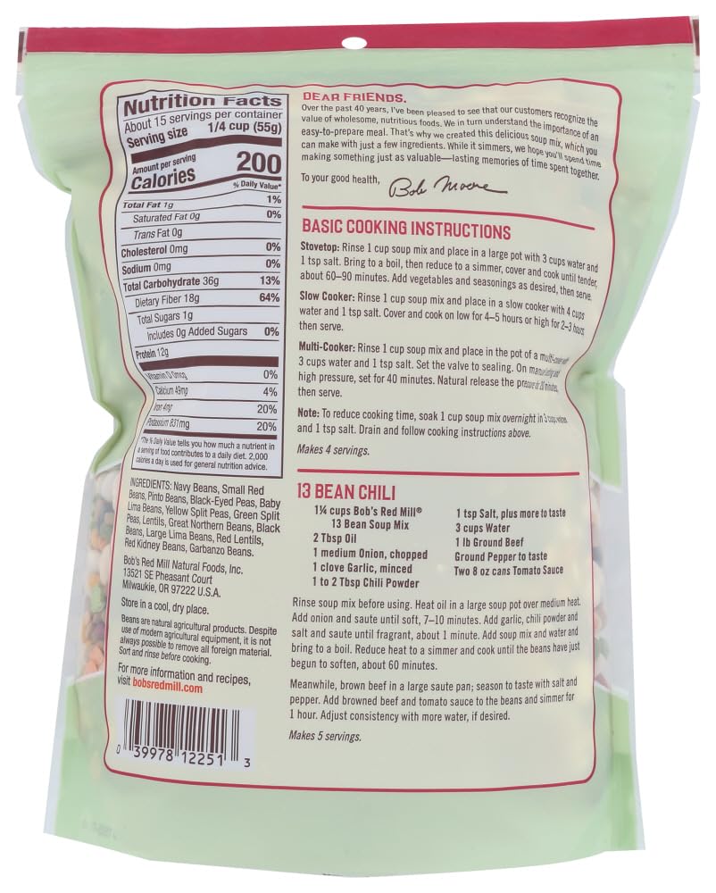 Bob'S Red Mill 13 Bean Soup Mix 29 Oz (Two Pack, 58 Oz Total) - Hearty & Savory Blend Of Beans, Peas, And Lentils - High Fiber S