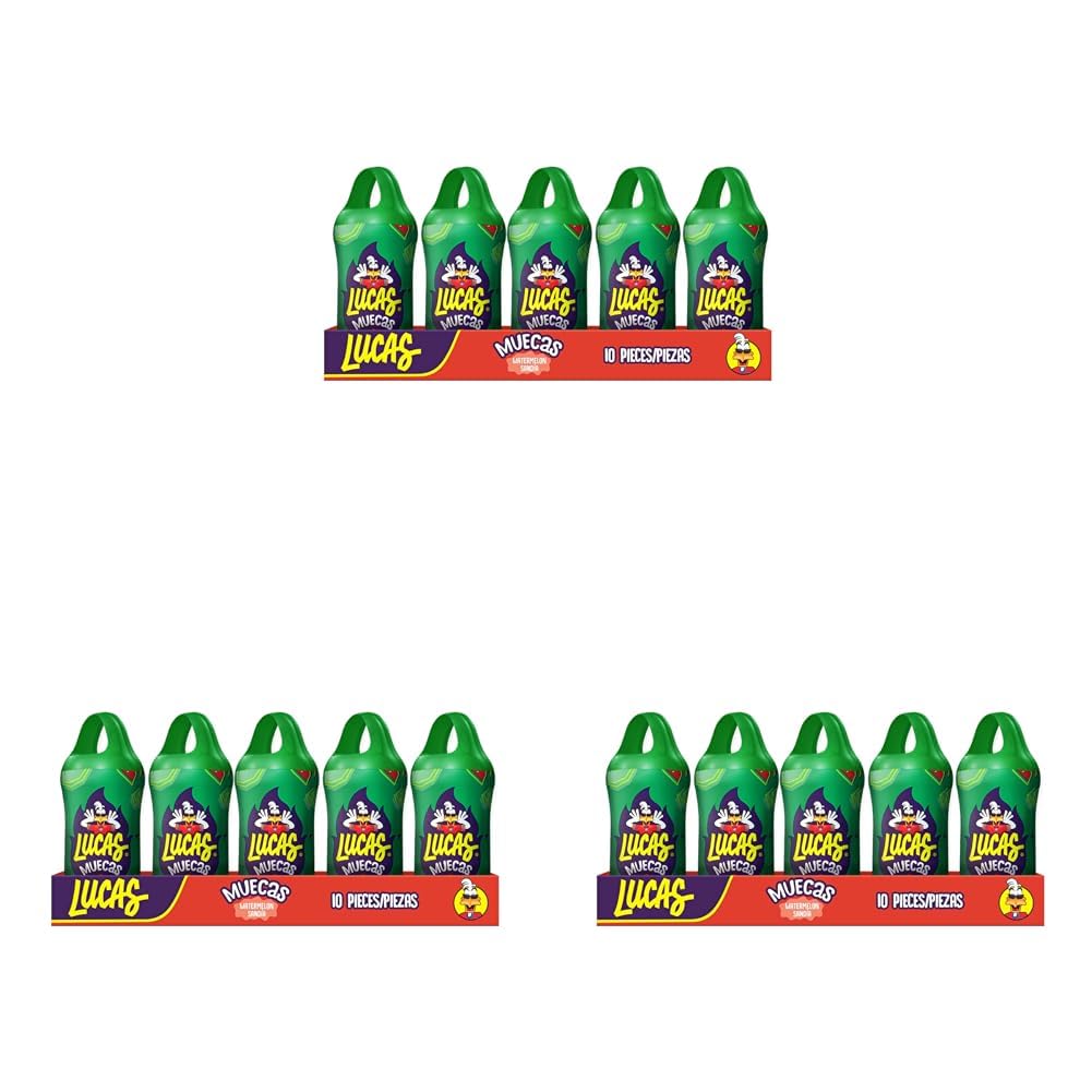 Lucas Muecas Lollipop Watermelon Flavor Candy, 0.88oz - 10 Pieces Pack (Pack of 3)