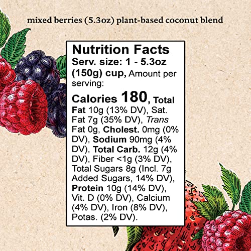 siggis Plant-Based Coconut Blend, Mixed Berry, 5.3 oz. Cup - Single Serving Dairy Free Snack, More Protein Than Sugar