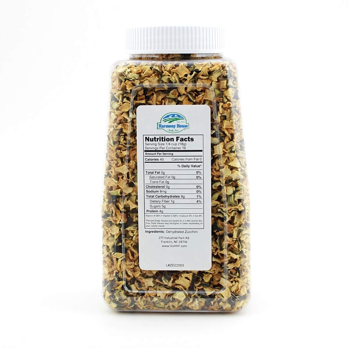 Harmony House Foods Dried Zucchini, Diced (10 Oz, Quart Size Jar) For Cooking, Camping, Emergency Supply, And More