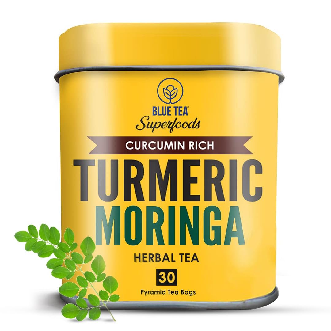 Blue Tea- Turmeric Tea With Moringa | 30 Pyramid Tea Bags | Super Anti-Oxidant | Herbal Immunity Booster Tea | Non-Gmo