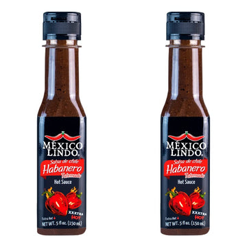 Mexico Lindo Habanero Hot Sauce Xxxtra Hot | 83,200 Scoville Level | Mix Of Habanero, Tatemados & Spices | Perfect For Quesadillas, Soups & Nachos | 5 Fl Oz Bottles (Pack Of 2)