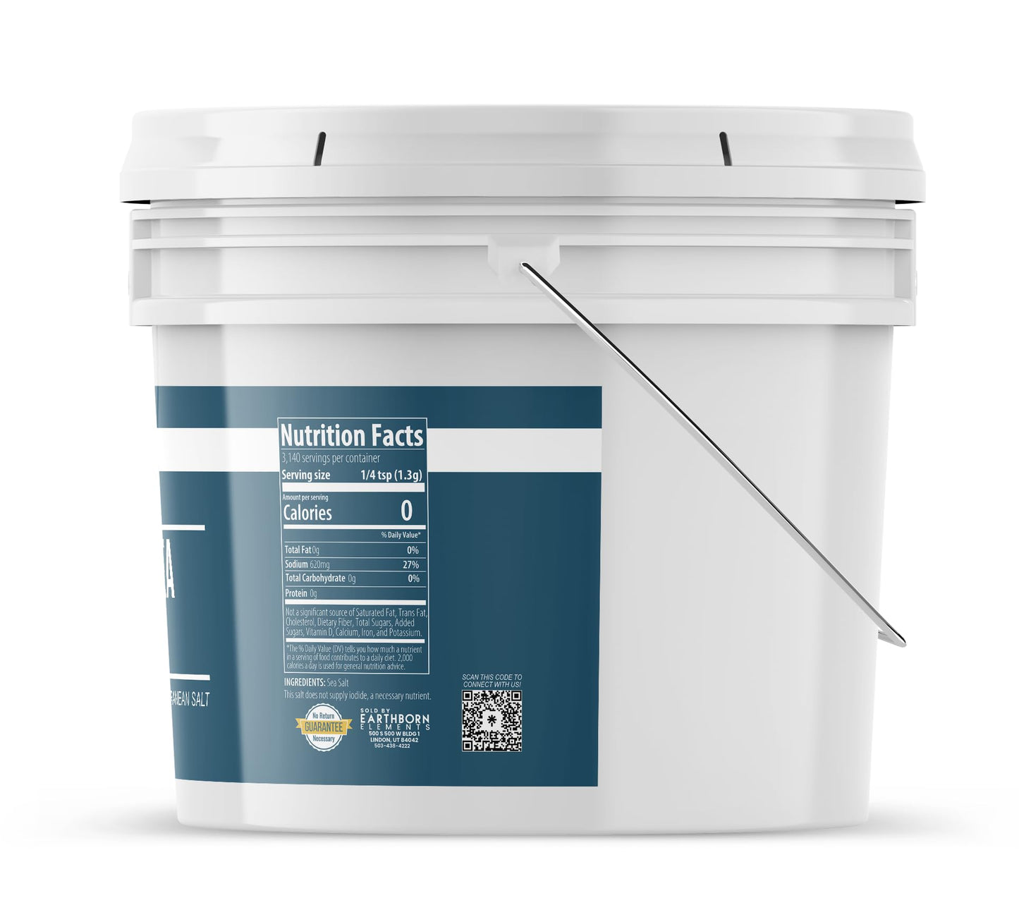 Earthborn Elements Fine Sea Salt, 1 Gallon Bucket, Sourced from Spain, Pure Ground, Baking & Cooking