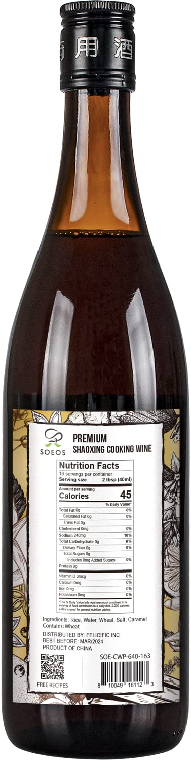 Soeos Shaoxing Rice Cooking Wine, Premium 5 Year Aged, 21.64 fl oz