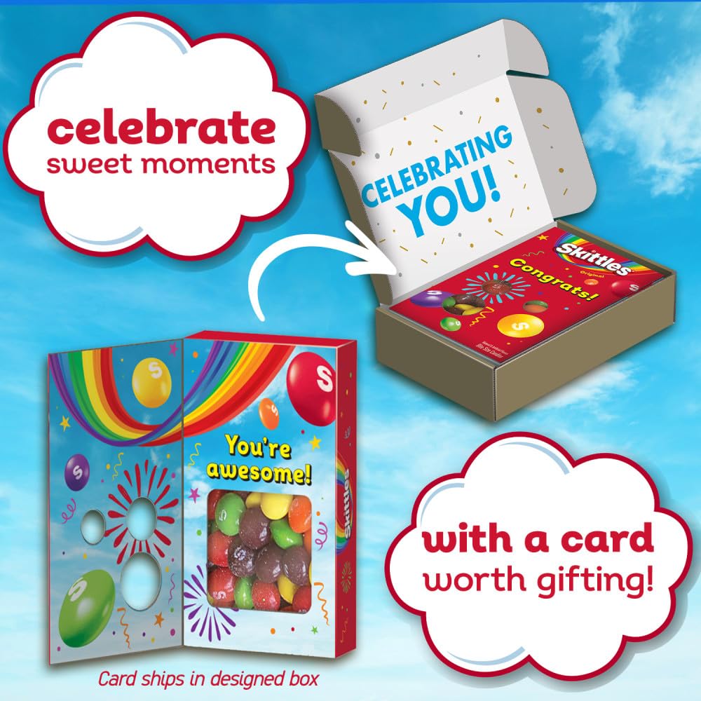 Skittles Original Chewy Candy Gift Box With Congrats Card For Graduation, Anniversary, Engagement, Wedding, Baby, New Job And All Congratulations Celebration Card Gift, 11.28 Oz Box