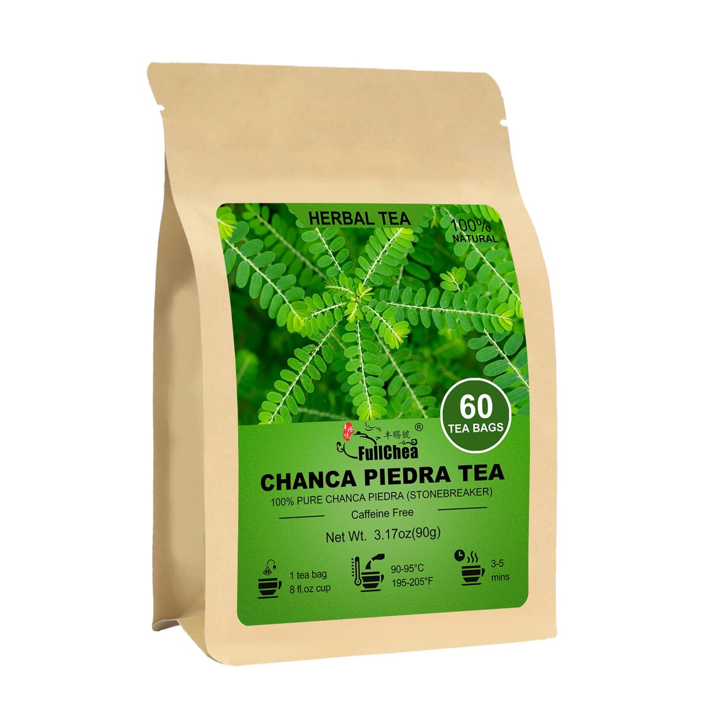 Fullchea - Chanca Piedra Tea  60 Teabags - Top-Grade Chanca Piedra Leaves - Natural Stone Breaker Herbal Tea - Non-Gmo - Energy Blend-Free - Support Kidney Health