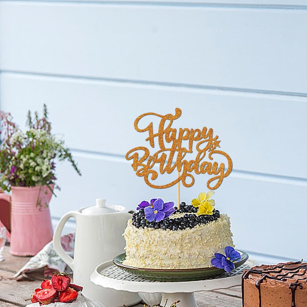 Crseniny Happy Birthday Cake Topper,Orange Glitter Birthday Sign Cake Decorations,Anniversary Party/Birthday Party Decoration Su