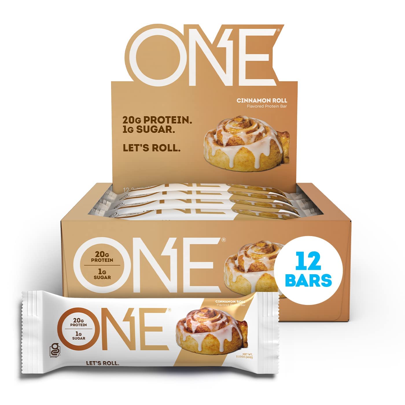 One Protein Bars, Cinnamon Roll, Gluten Free Protein Bars With 20G Protein And 1G Sugar, Pantry Staples, 2.12 Oz (12 Count)