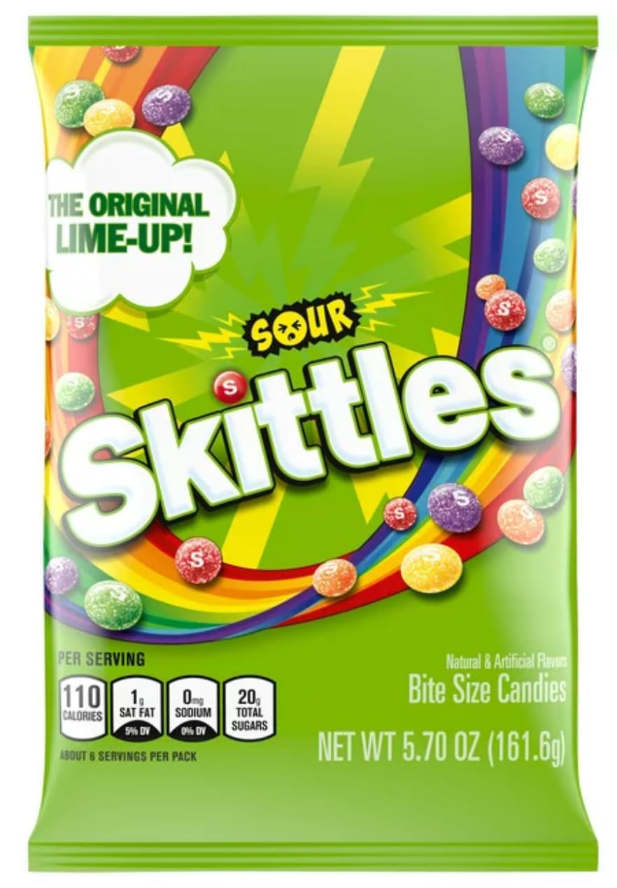 Skittle Sours Candy - Pack of 2 - Sour Outside and Sweet Inside - Bite Size Candy - Perfect for Sharing - Strawberry  G  Orange  Lemon  and Lime