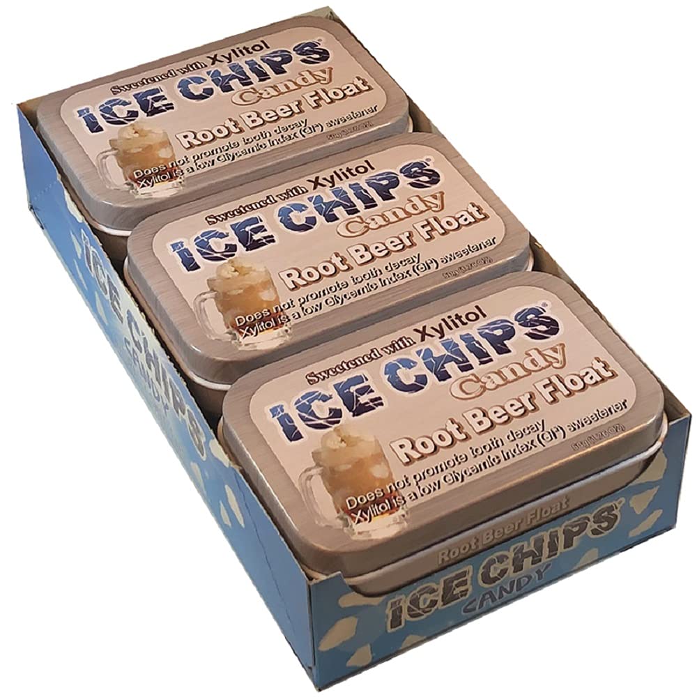 ICE CHIPS Xylitol Candy Tins - Root Beer Float Flavor, Low Carb, Gluten Free, 6 Pack
