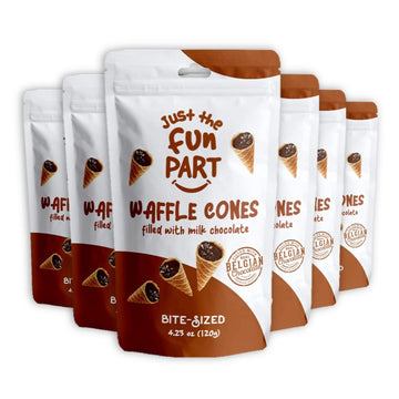 Just The Fun Part, Bite-Size Crispy Mini Waffle Cones With Enhanced Belgian Chocolate, Great For Snacks, Dessert, Grab & Go - Kosher, Milk Chocolate (Pack Of 6)