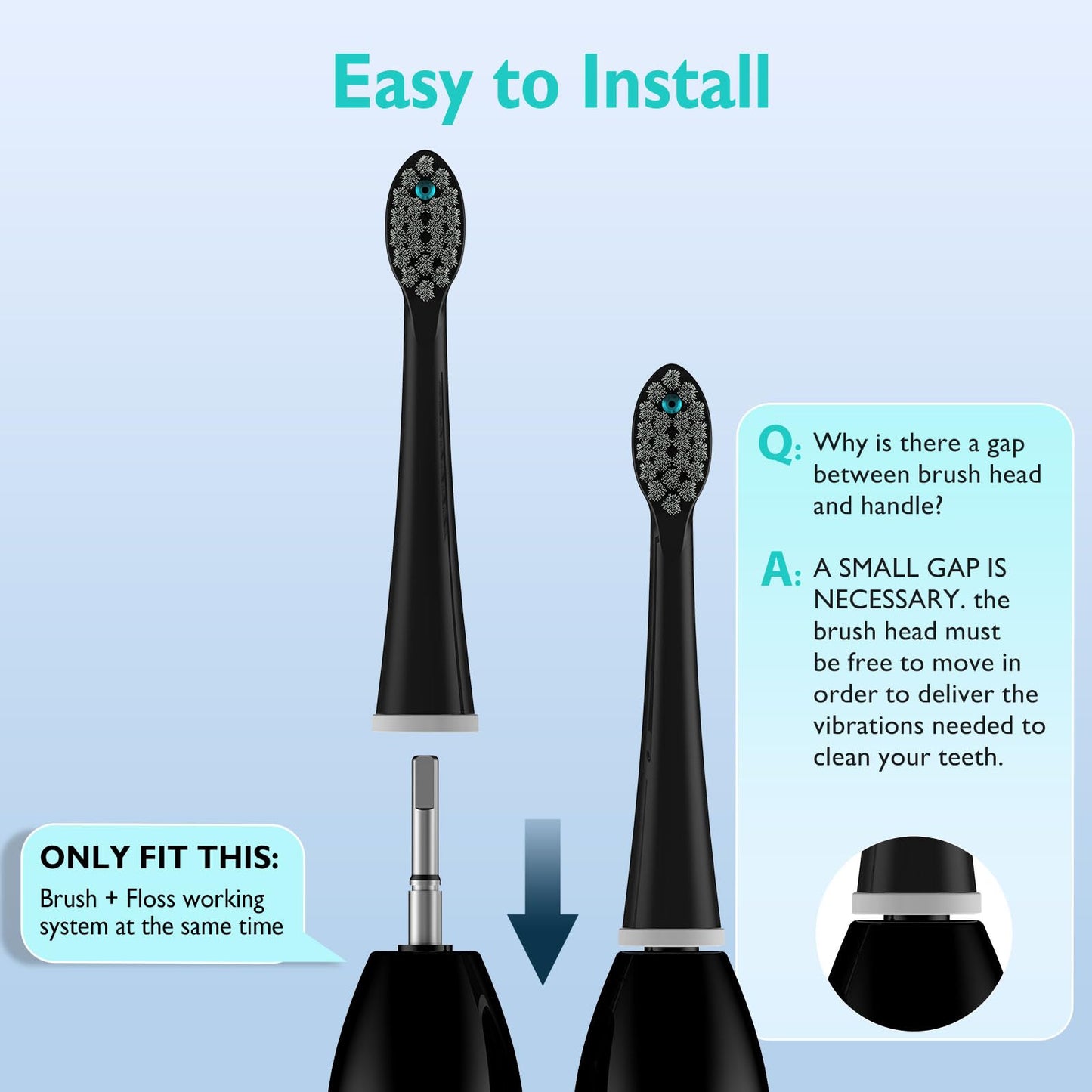 Replacement Brush Heads For ???????????????? ??????????-???????????? Flossing Toothbrush With Cover, Compact, 3 Count Black, Har