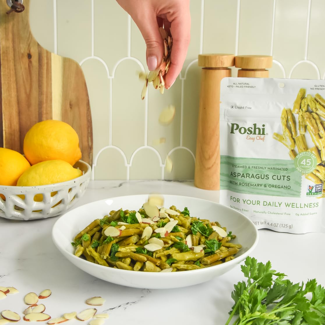 Poshi Marinated Asparagus Cuts | With Rosemary + Oregano | All Natural, Keto, Vegan, Paleo, Non Gmo, Low Carb + Calorie, Gluten